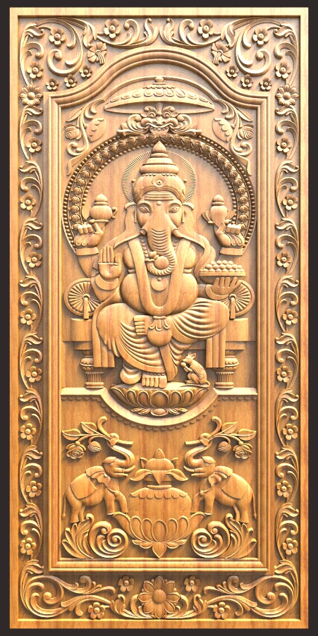 Ganesh Main Door Design For CNC Carving - 3DKart.in