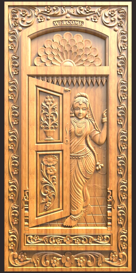 Welcome Lady Door Design For CNC Carving