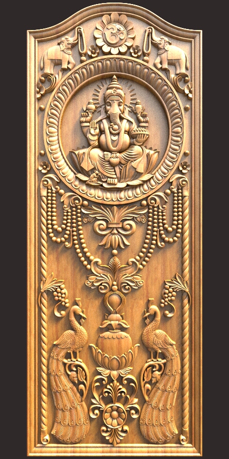 Ganesh Peacock Door Design For CNC Carving